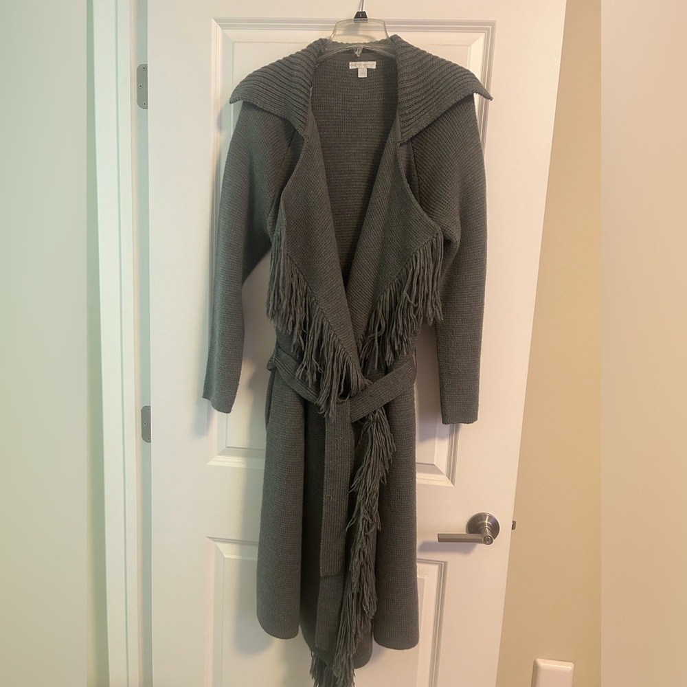 New York & Company Gray Cardigan Sweater Wrap Tie Waist Coat Size Medium